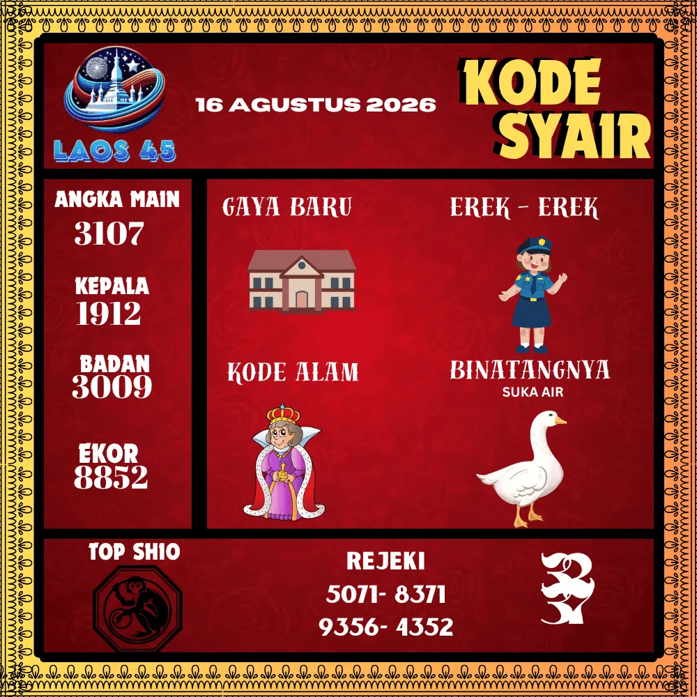 Kode Syair Laos45  Pools - Agustus 2026