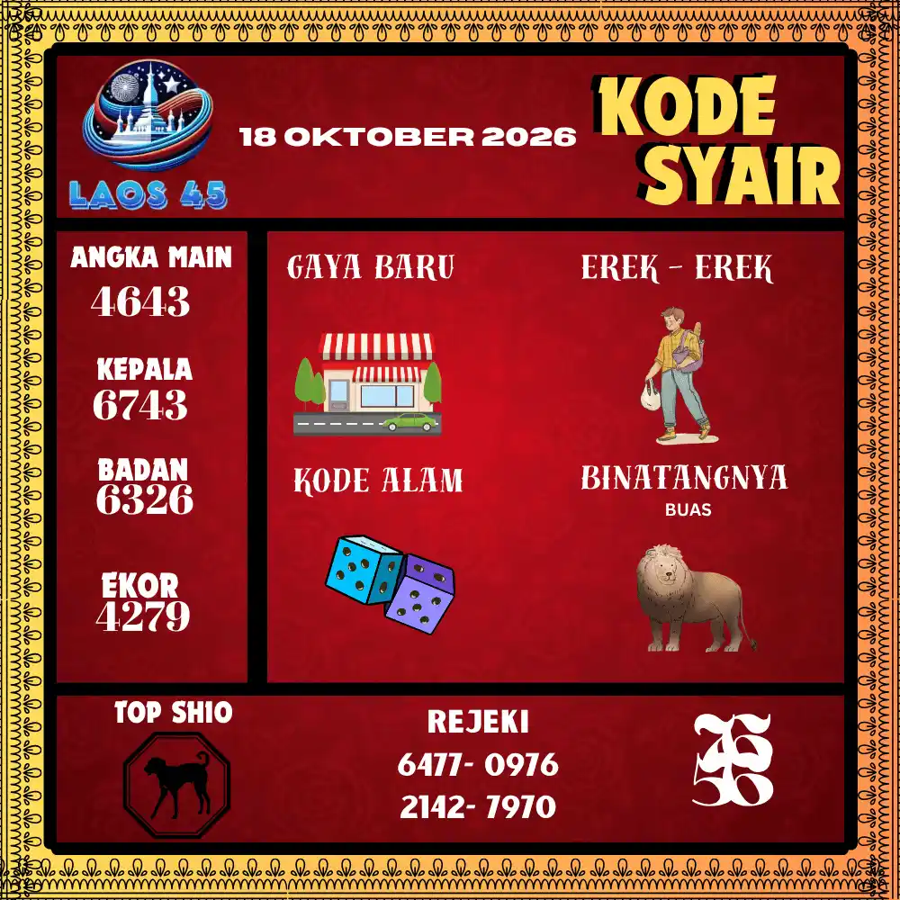 Kode Syair Laos45  Pools - Oktober 2026
