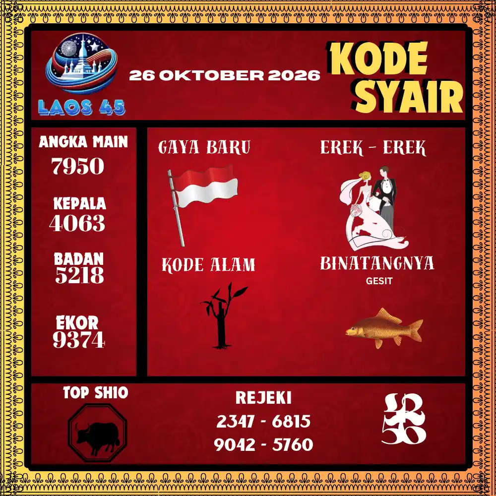 Kode Syair Laos45  Pools - Oktober 2026
