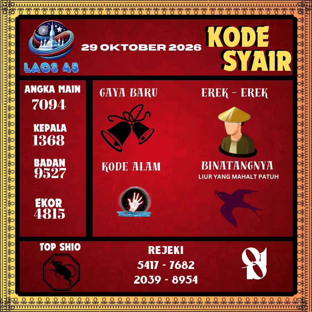 Kode Syair Laos45  Pools - Oktober 2026
